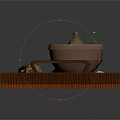 Traditional Home Kitchen Wooden Tray with Mortar Pestle Spices Leaves and Cloth Bag