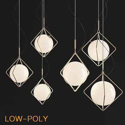 Modern Pendant Lights With Diamond Shaped Frames And Spherical Bulbs 3d model