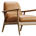 Brown Leather Accent Chair With Wooden Frame And Modern Minimalist Design