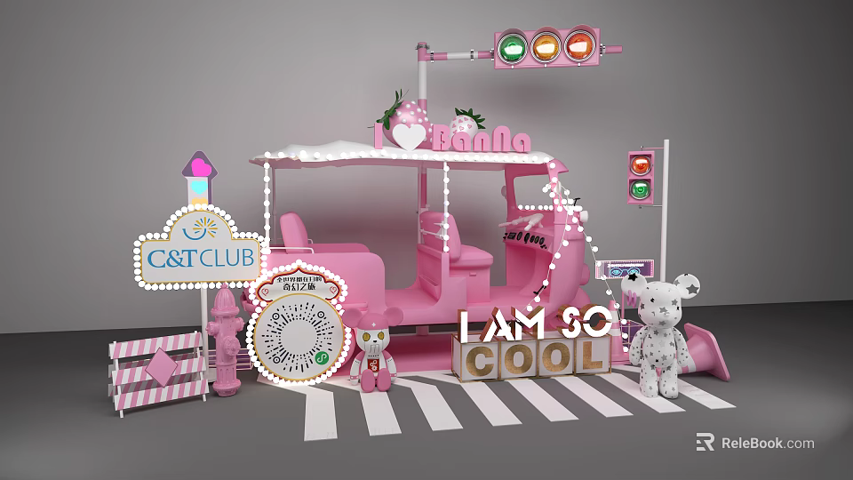 Pink Play Scene Featuring CSTCLUB Brallo Coffee Traffic Lights Teddy Bears I AM SO COOL 3d model 