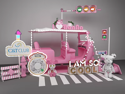 Pink Play Scene Featuring CSTCLUB Brallo Coffee Traffic Lights Teddy Bears I AM SO COOL 3d model