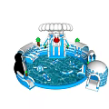 Colorful Inflatable Water Play Equipment With Penguin Polar Bear Slide Iceberg Cloud And Pool Boats