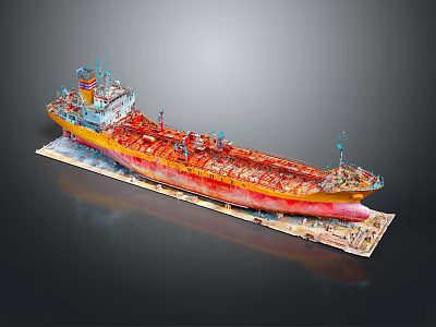 Oil Tanker Model With Detailed Red Orange Hull And Deck Equipment Display Base 3d model