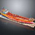 Oil Tanker Model With Detailed Red Orange Hull And Deck Equipment Display Base