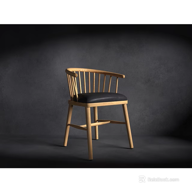 Modern Wooden Armchair With Curved Armrests And Black Cushioned Seat On Dark Background 3d model 