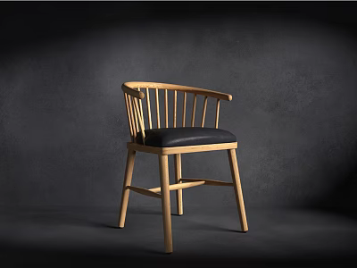 Modern Wooden Armchair With Curved Armrests And Black Cushioned Seat On Dark Background 3d model