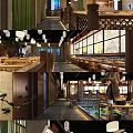 Traditional Restaurant Interior With Wooden Decor Lantern Lights Open Dining And Green Plants