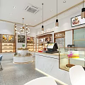 Dessert Shop Interior Design Featuring Glass Display Cases Marble Counter Comfortable Seating And Pendant Lights 3d model
