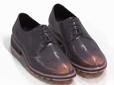 Classic Lace Up Brown Copper Brogue Shoes With Thick Textured Sole 3d model