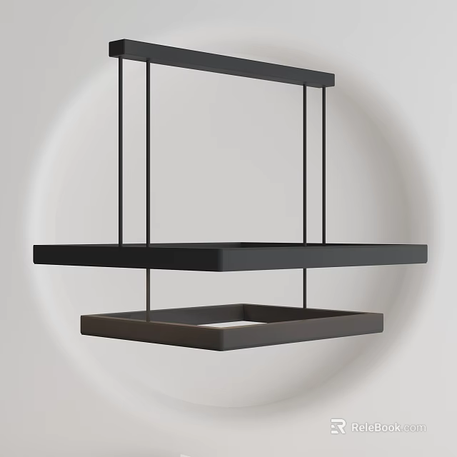 Minimalist Modern Black Chandelier With Two Tier Rectangular Metal Hanging Frame 3d model 