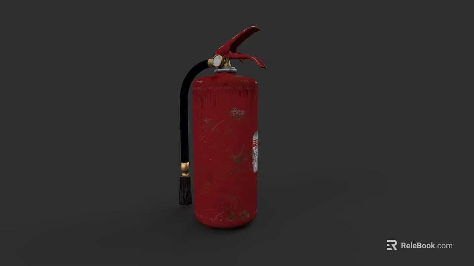 Red Fire Extinguisher As Essential Fire Safety Equipment With Black Hose And Metal Cylinder 3d model 