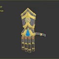 Mechanical Character Design With Golden Blue Armor And Red Accent Tech Details