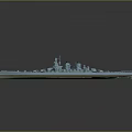 Detailed Blue Warship Model With Red White Deck Turrets And Mast Structure