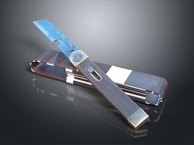 Durable Utility Knife With Wooden Grip Metal Blade And Leather Sheath For Daily Use 3d model