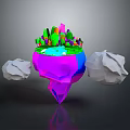 Colorful Floating Island With Green Plants Colorful Trees Blue Pond And Clouds