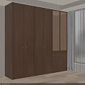 Modern Wooden Wardrobe With Hinged Doors Metal Handles Rattan Panel And Drawers