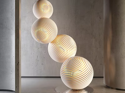 Modern Minimalist Floor Lamp with Four Spherical Spiral Pattern Shades for Indoor Decor 3d model
