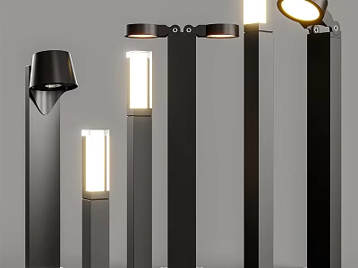 Modern Black Outdoor Post Lights With Various Designs And Illuminated Features 3d model
