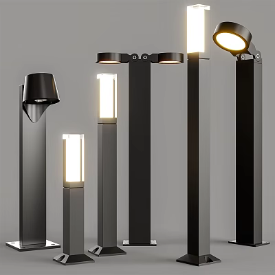 Modern Black Outdoor Post Lights With Various Designs And Illuminated Features 3d model