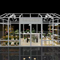 Glass Structure Flower Shop With Various Potted Plants And Display Shelves