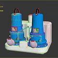 Blue Cylindrical Pump Apparatus With Two Units Black Handles White Base And Silver Connectors