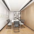 Modern Conference Room Interior With Long Table Chairs Potted Plant And Wall Logo