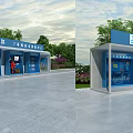 China Post Service Kiosk With Blue Exterior Service Counters Surrounding Trees Flowers And Plaza Ground