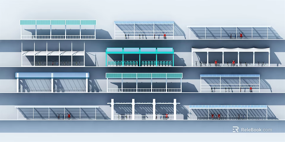 Modern Architectural Sunshades For Multi Level Building Exteriors With Transparent Design 3d model 