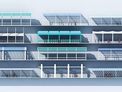 Modern Architectural Sunshades For Multi Level Building Exteriors With Transparent Design 3d model