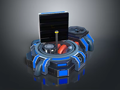 Cartoon Style Mechanical Tech Device With Circular Structure Open Panel And Red Elements 3d model