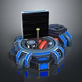 Cartoon Style Mechanical Tech Device With Circular Structure Open Panel And Red Elements