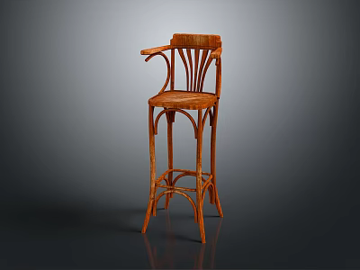 Elegant Rattan Bar Stool With Armrest Curved Legs And Wicker Design 3d model