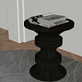 Modern Black Circular Side Table With Stacked Ring Base And Magazines 3d model