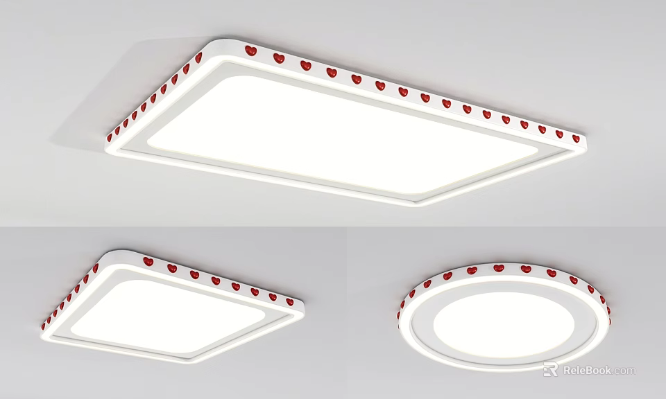 Modern Ceiling Lights With Square And Round Designs Red Decorative Edges 3d model