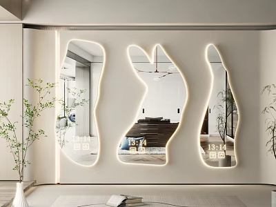 Modern Decorative Mirrors With Unique Shapes And LED Lights For Interior Wall Decoration 3d model