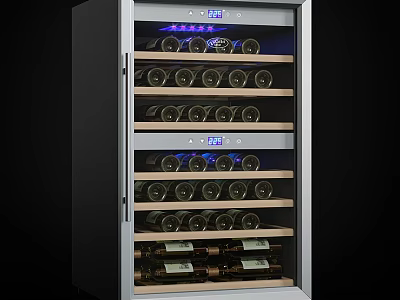 Stainless Steel Wine Cooler With Multiple Shelves Blue LED Lights And Digital 3d model