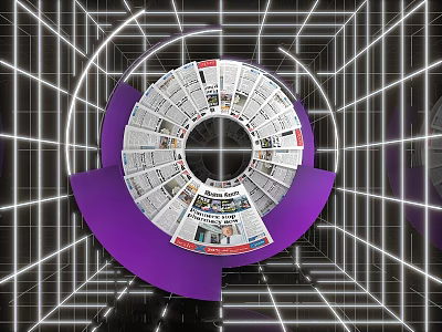 Purple Spiral Art Installation With Newspaper Pages And Grid Light Background 3d model