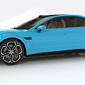 Blue Sports Car With Black Roof Brown Interior Sleek Body And Modern Design