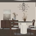 Dining Table and Chair Combination Side Cabinet Low Cabinet Entrance Cabinet Chandelier 3d model
