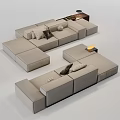Modern Beige Sectional Sofa With Multiple Modules And Decorative Pillows 3d model
