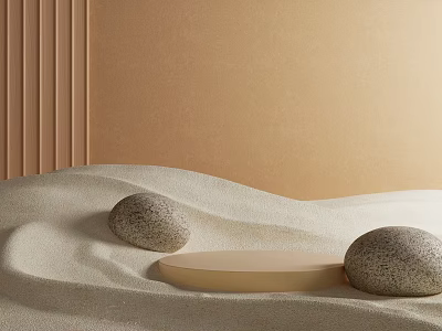 Commercial Display Stand With Sand Dune Base And Stone Decor On Beige Background 3d model