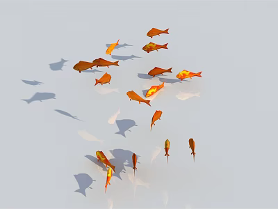 Group of Orange Fish Swimming in Water with Reflections and Shadows 3d model