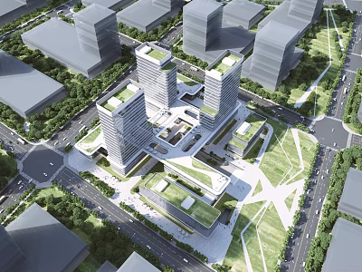 Aerial View Urban Planning With High Rise Buildings Green Spaces And Road Layout 3d model