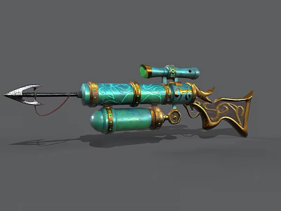 Decorative Green And Gold Weapon With Sniper Scope Arrow And Mechanical Design 3d model