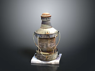 Antique Copper Kerosene Lantern Placed On White Cloth Against Gray Background 3d model