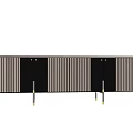 Modern Entryway Console Sideboard Cabinet With Striped Panels Wooden Top And Metal Legs