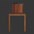 Retro Headphone Speaker System With Wooden Case Black Panel On Wooden Table And Control Buttons