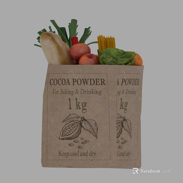 Cocoa Powder Potato Spaghetti And Fresh Vegetables In Paper Bags For Baking 3d model 