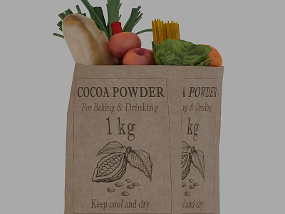 Cocoa Powder Potato Spaghetti And Fresh Vegetables In Paper Bags For Baking 3d model