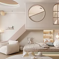 Modern Kids Room Interior With Round Windows Staircase Bunk Bed Plush Toys And Soft Lighting